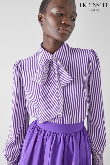 LK Bennett Emelia Purple And Cream Striped Blouse (N17010) | £249