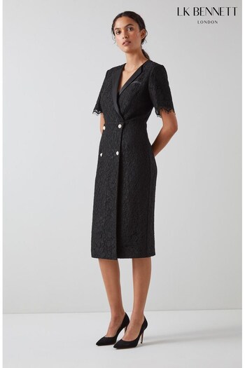 LK Bennett Nathalie Lace Tuxedo Black Dress (N17013) | £399