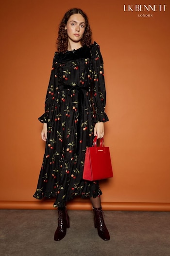 LK Bennett Dita Cherry Print Black And Red Dress (N17014) | £499