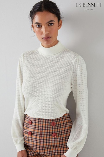 LK Bennett Cream Theresa Ivory Cotton-Blend Textured Knit Jumper (N17021) | £159