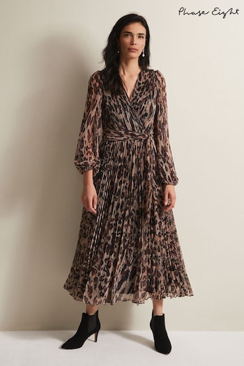 Phase Eight Multi Jovie Leopard Print Plisse Maxi Black Dress (N17041) | £159
