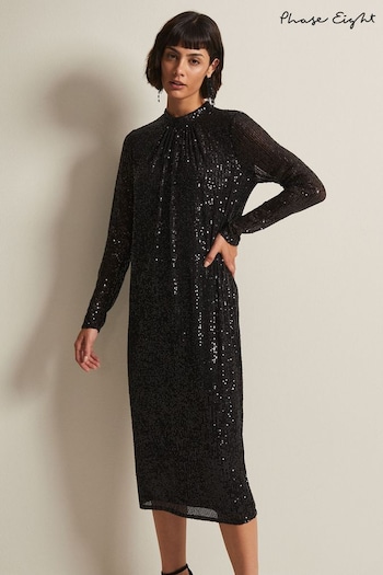Phase Eight Cindy Sequin Midi Black Dress (N17055) | £129