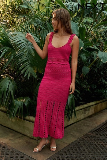 Pink Premium Hand Crochet Sleeveless Midi Dress (N17072) | £180