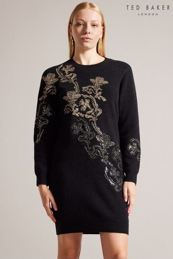 Ted Baker Grey Salenaa Embellished Knit Dress (N17145) | £265
