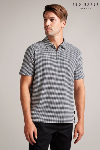 Ted Baker Preshon Blue Short Sleeve Two Colour Textured Zip Polo Shirt (N17153) | £75