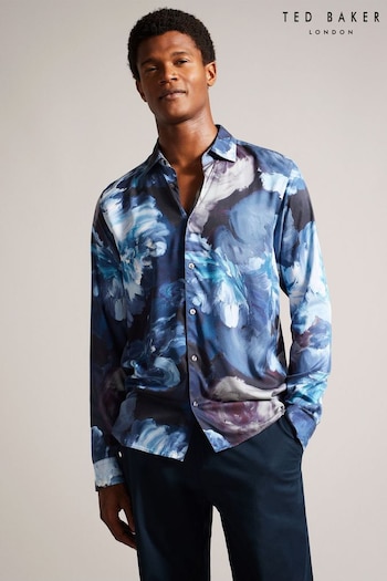 Ted Baker Blue Bitonto Long Sleeve Bold Floral Shirt (N17167) | £100