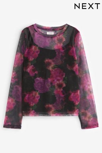 Purple Floral Long Sleeve Mesh Top With Cami (3-16yrs) (N17216) | £14 - £19