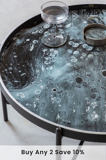 Libra Black Monochrome Swirl Round Coffee Tray Table (N17221) | £275