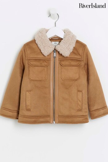 River Island Brown Boys Tan Shearling Coat (N17226) | £42