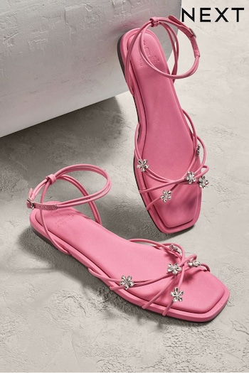 Pink Jewelled Flower Strappy Sandals (N17229) | £35