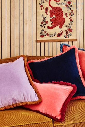 Oliver Bonas Pink Issey Pink Velvet Fringed Rectangle Cushion Cover (N17237) | £28