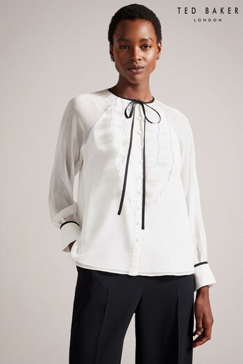 Ted Baker Keleih Ruffle Front White Blouse With Tie Detailing (N17247) | £125