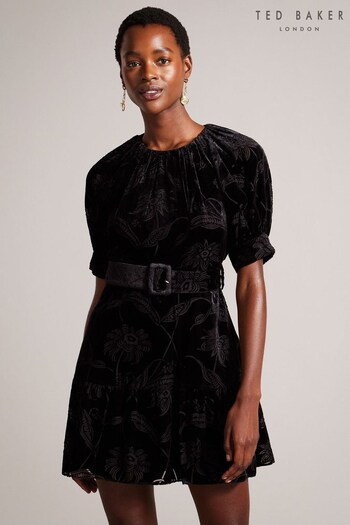 Ted Baker Tilliiy Black Fit And Flare Mini Dress With Puff Sleeves (N17248) | £120