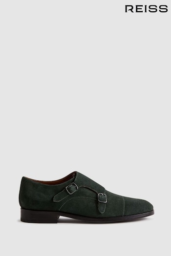 Reiss Forest Green Amalfi Suede Double Monk Strap Shoes (N17282) | £198