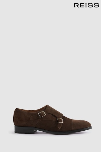 Reiss Brown Amalfi Suede Double Monk Strap Shoes (N17283) | £198
