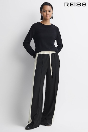 Reiss Black May Wide Wide Leg Contrast Stripe Drawstring Trousers (N17311) | £138