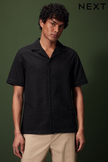 Black Broderie Short Sleeve Shirt (N17335) | £35