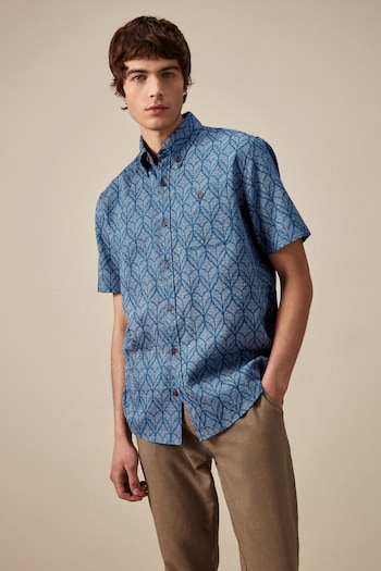 Blue Printed Short Sleeve Shirt (N17337) | £30