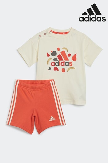adidas Red/Cream Kids embroidered-logowear Essentials All-Over Print T-Shirts Set (N17387) | £25