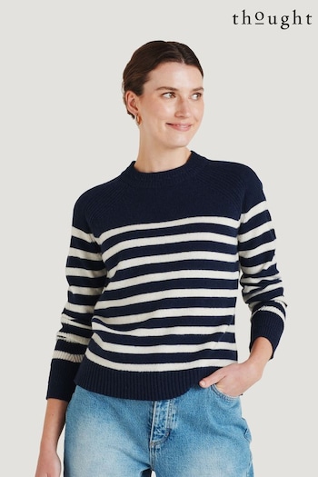 Thought Blue Celaeno Striped Lambswool Funnel Neck Jumper (N17434) | £85