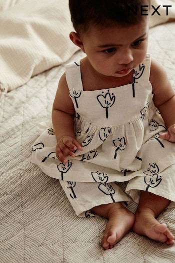 Black/White Flower melange Strappy Top and Trousers Set (0mths-2yrs) (N17490) | £19 - £21