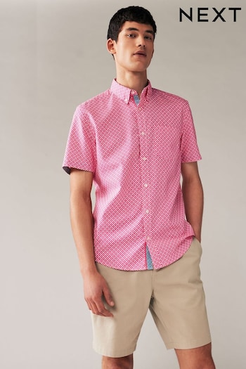 Pink Linen Blend Printed Short Sleeve Shirt (N17500) | £32