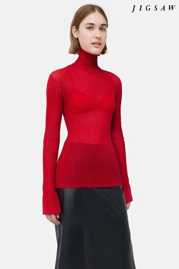 Jigsaw Red Fluted Cuff Plisse Knit Top (N17608) | £110