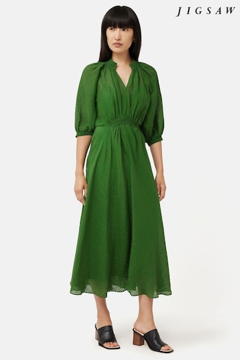 Jigsaw Green Silk Linen Gauze Midi Dress (N17610) | £320