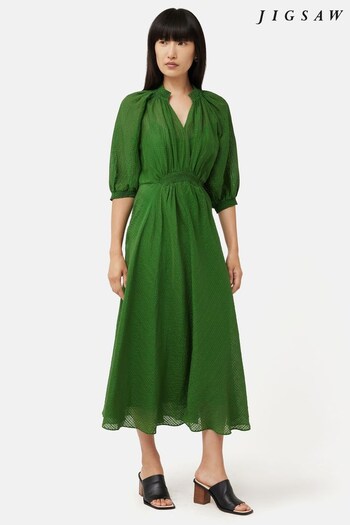 Jigsaw Green Silk Linen Gauze Midi Dress (N17610) | £320