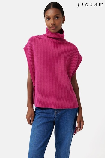 Jigsaw Pink Merino Rib Side Tie Tabard Poncho (N17768) | £155