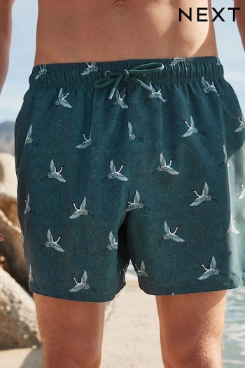 Slate Blue Bamboo Crane Regular Fit Printed Swim Shorts crimson (N17774) | £18