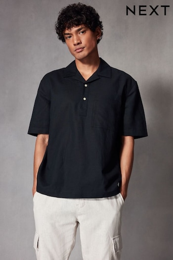 Black Overhead Linen Blend Short Sleeve Shirt (N17784) | £28