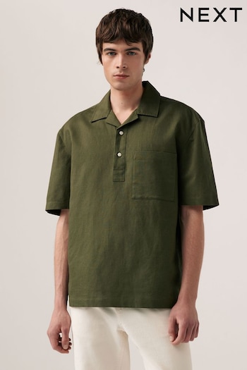 Green Overhead Linen Blend Short Sleeve Shirt (N17786) | £28