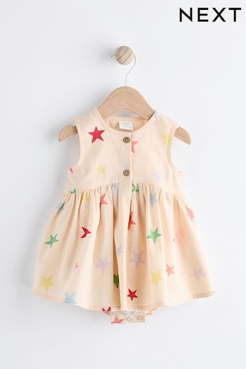 Cream/Multi Star Print Baby Integral Knickers Port Dress (0mths-2yrs) (N17801) | £11 - £13