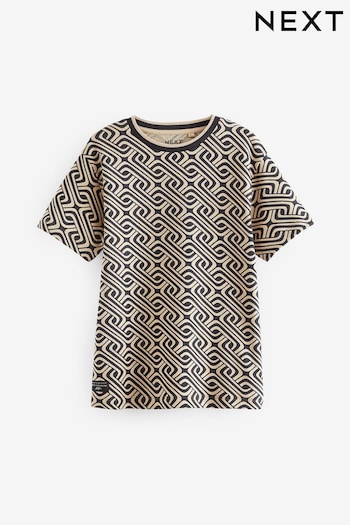 Black/Ecru Chain All-Over Print Short Sleeve T-Shirt (3-16yrs) (N17912) | £7 - £10