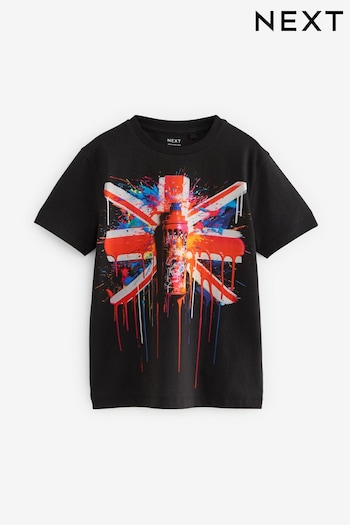 Black Union Jack Short Sleeve Graphic T-Shirt (3-16yrs) (N17913) | £10 - £13