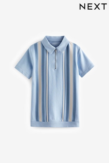 Blue/ Cream Colourblock Short Sleeve Polo Shirt (3-16yrs) (N17920) | £12 - £17