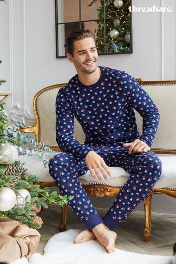 Threadbare Navy Cotton Christmas Pyjamas Set (N18041) | £25