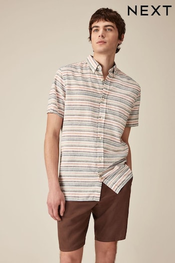 Multicolour Textured Stripe Short Sleeve Shirt (N18064) | £30