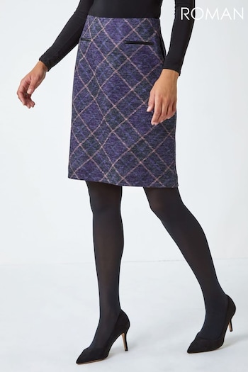 Roman Purple Check Print Pocket Stretch Skirt (N18079) | £26