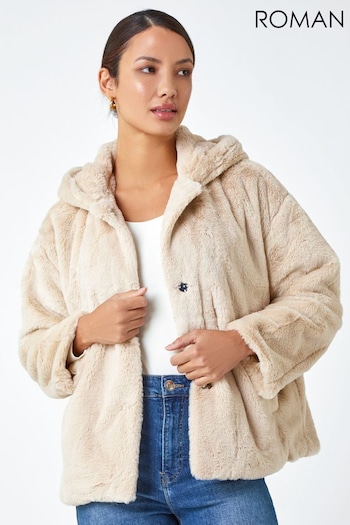 Roman Natural Faux Fur Hooded Fleece Jacket (N18099) | £45