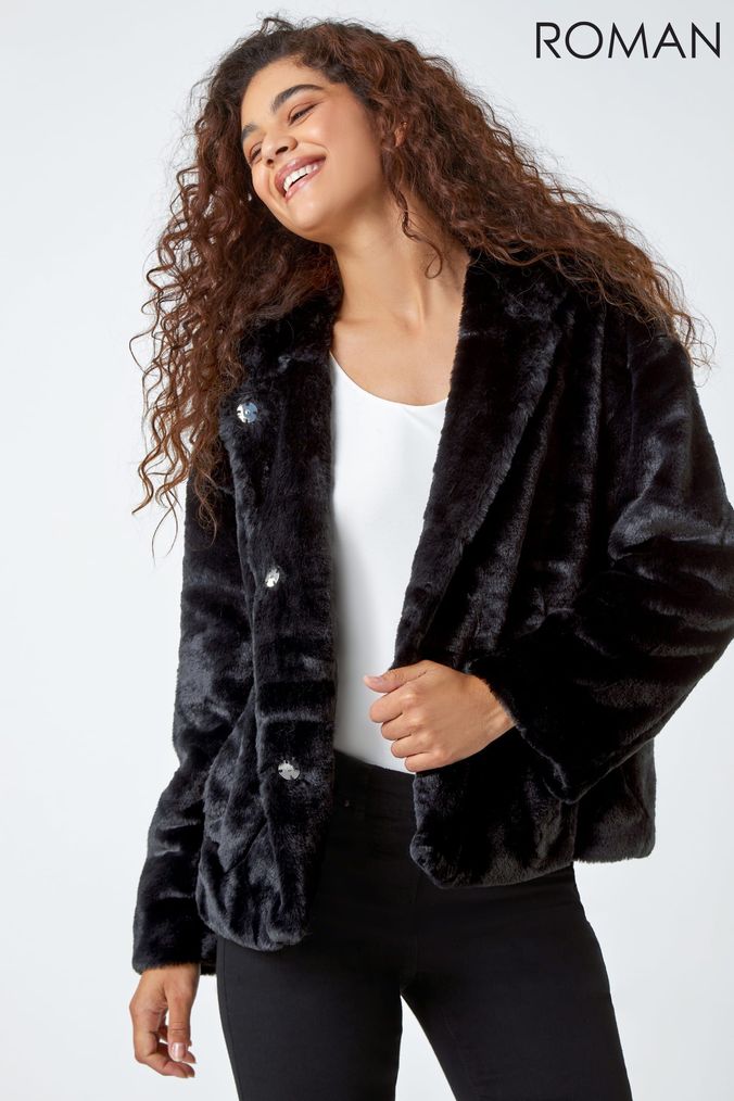 Next black faux clearance fur coat