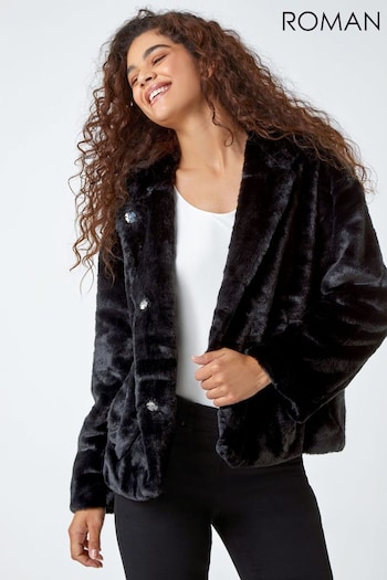 Roman Black Faux Fur Hooded Fleece Jacket (N18100) | £45