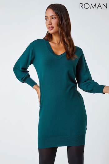 Roman Green Knitted Jumper Dress (N18116) | £36