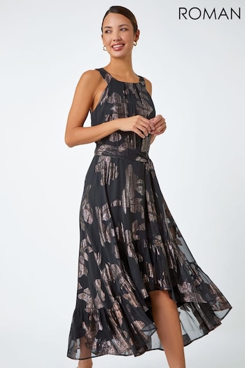 Roman Black Shimmer Halterneck Midi Dress (N18119) | £65