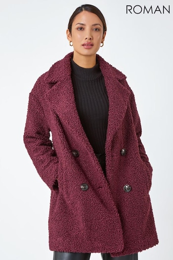 Roman Red Faux Fur Longline Teddy Coat (N18124) | £79