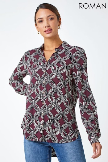 Roman Purple Geometric Print Longline Shirt (N18126) | £32