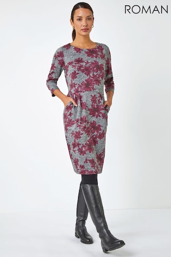 Roman Pink Floral Pleat Detail Pocket Dress (N18146) | £40
