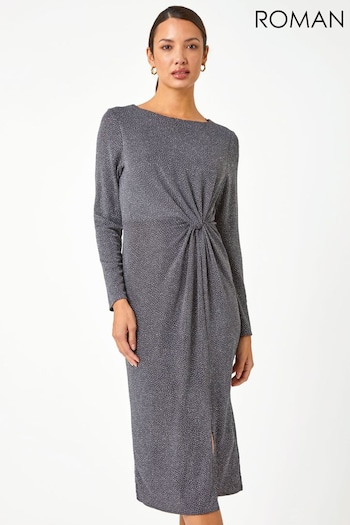 Roman Grey Shimmer Twist Detail Stretch Dress (N18151) | £50