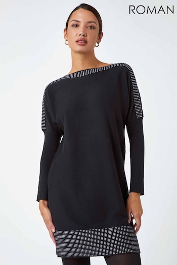 Roman Black Contrast Spot Border Knit Jumper relaxed Dress (N18153) | £45